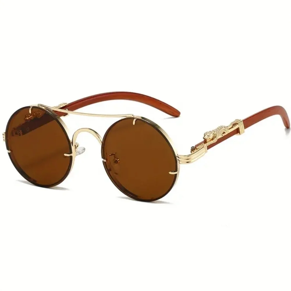 Unisex Round Gold and Brown Sunglasses